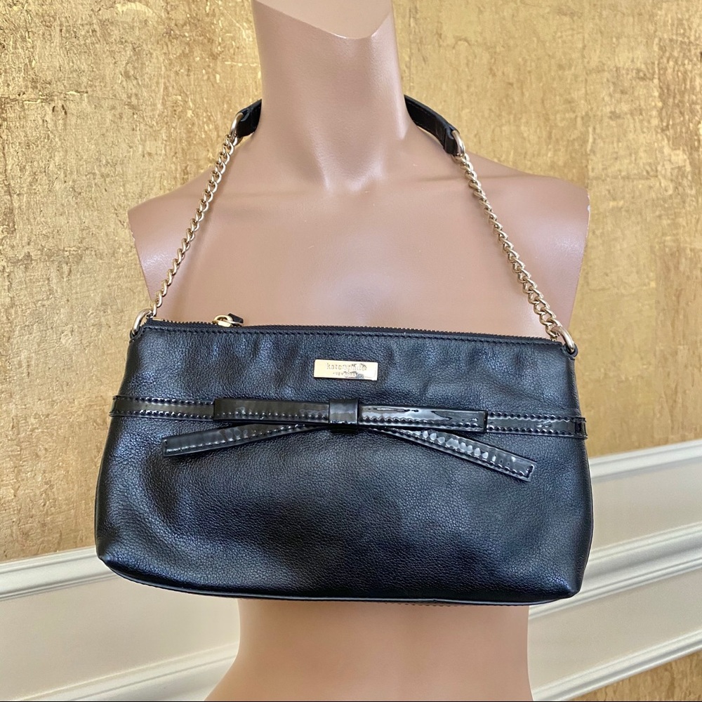 Kate Spade black bow leather evening shoulder bag